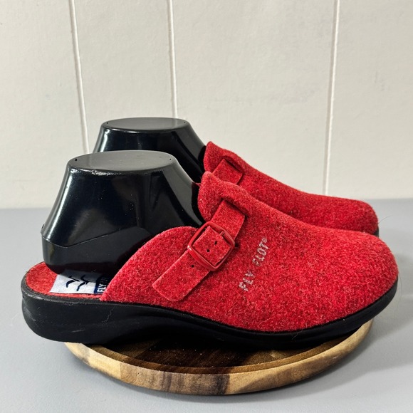 Fly Flot Women's Red Wool Clogs Comfort Adjustable Buckle Slides Shoes Size 10 - Picture 1 of 11